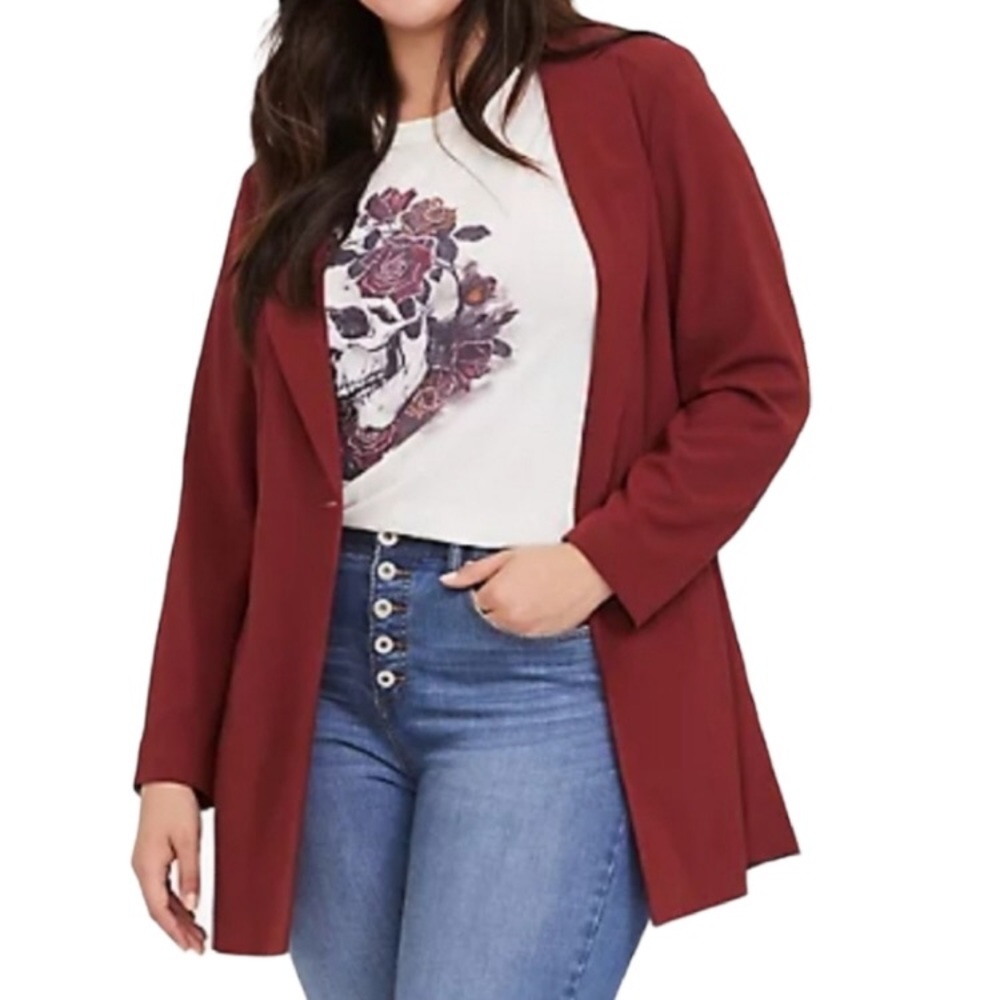 NWT Torrid Red Longline Crepe Blazer Size 2X